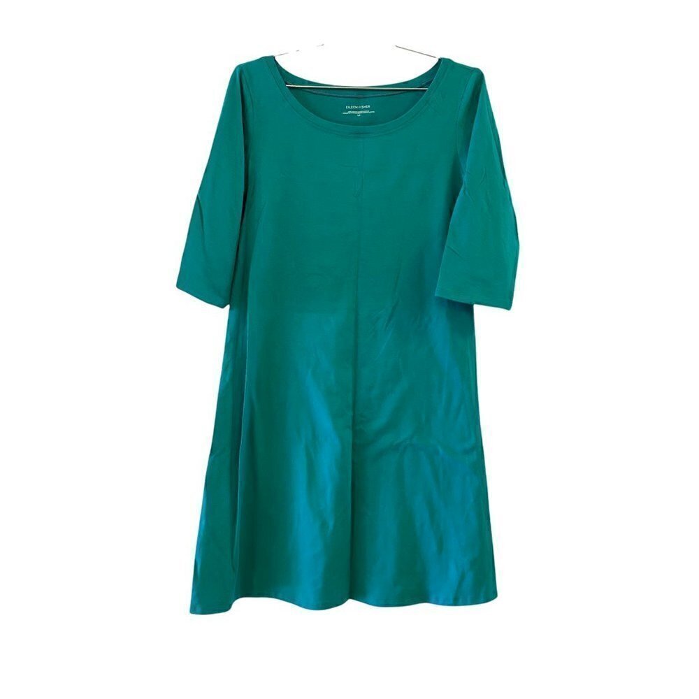 Eileen Fisher Womens Shift Dress Turquoise Green Ballet Neck 3/4 Small New